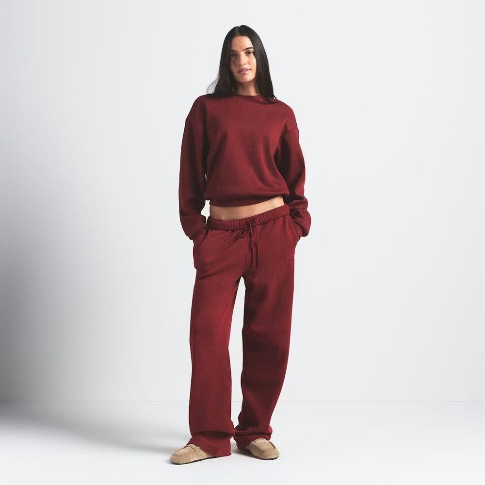 Skims Cotton Fleece Classic Straight Leg Pant Merlot Small new with tags - Picture 3 of 8
